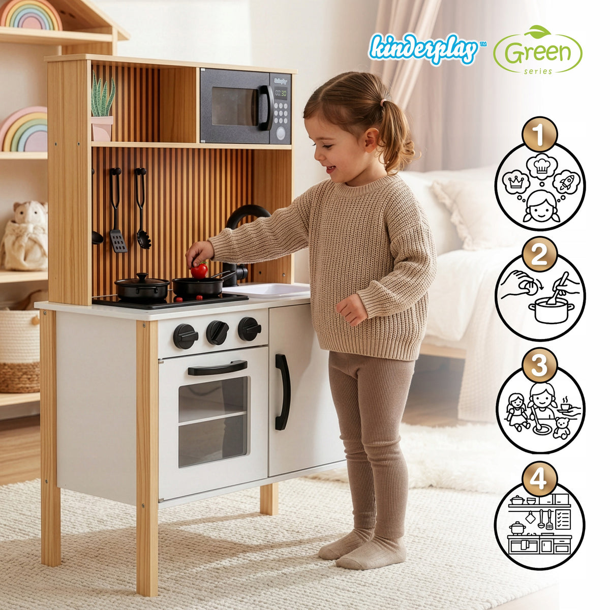 CHILDREN'S KITCHEN WOODEN INTERACTIVE KINDERPLAY ACCESSORIES LIGHT Packaging status original