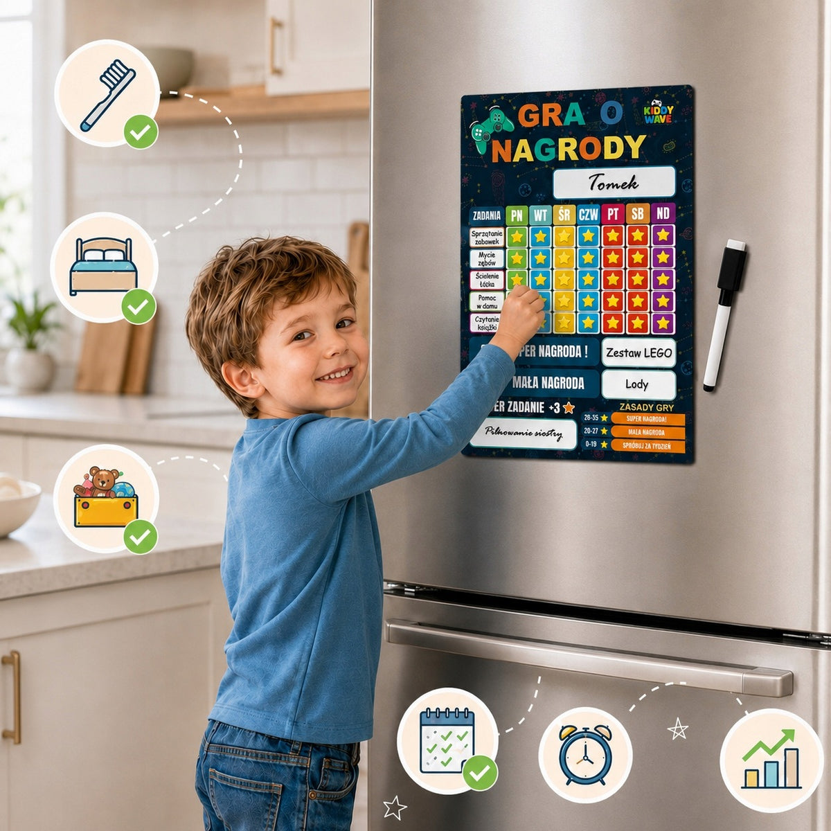 CHILDREN'S MOTIVATIONAL RESPONSIBILITIES BOARD FOR REFRIGERATOR GAME FOR PRIZES SET Manufacturer code TABLICAKIDDYWAVE