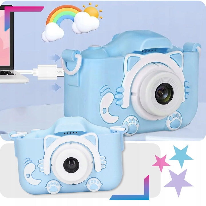 CHILDREN'S PHOTOGRAPHY CAMERA DIGITAL BABY blue kitten + 4GB card Manufacturer code Aparat kamera kot niebieski