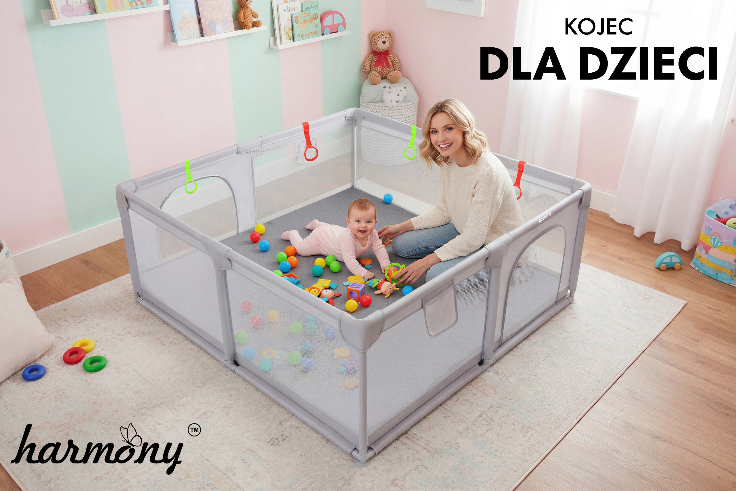 CHILDREN'S PLAYPEN 140x140 cm SQUARE TOYS DRY POOL + HANDLES AND 50 BALLS Manufacturer code 5905226111828