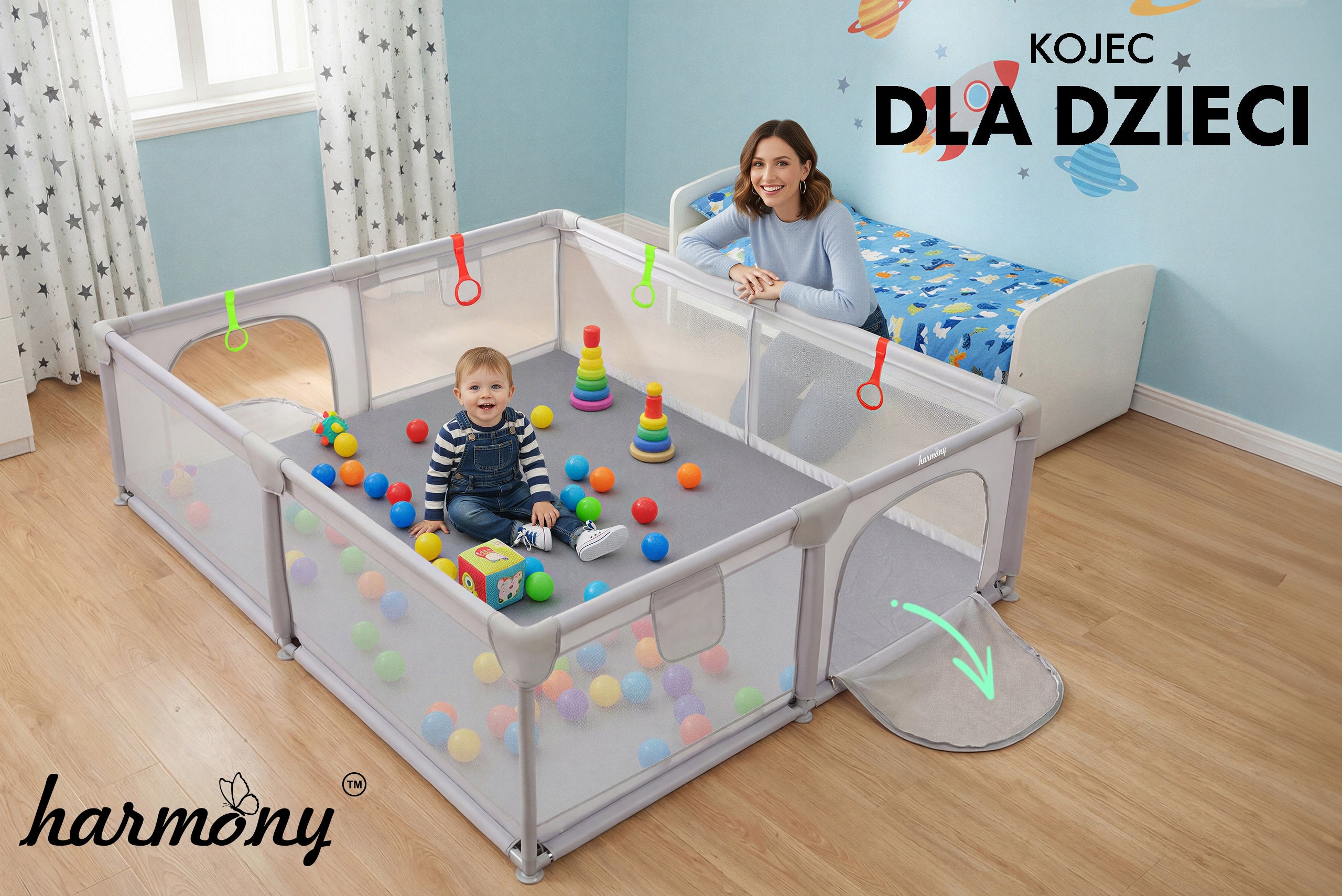 CHILDREN'S PLAYPEN 150x180 cm SQUARE TOYS DRY POOL + HANDLES AND 50 BALLS Manufacturer code 5905226111804