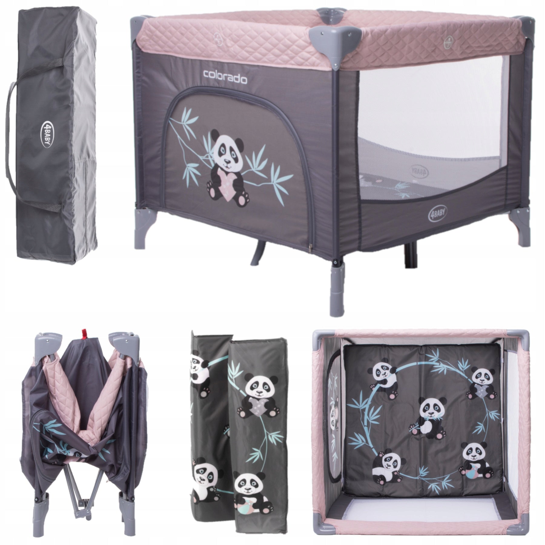 CHILDREN'S PLAYPEN 4BABY COLORADO PINK 93x93 cm SAFE FOLDING BAG