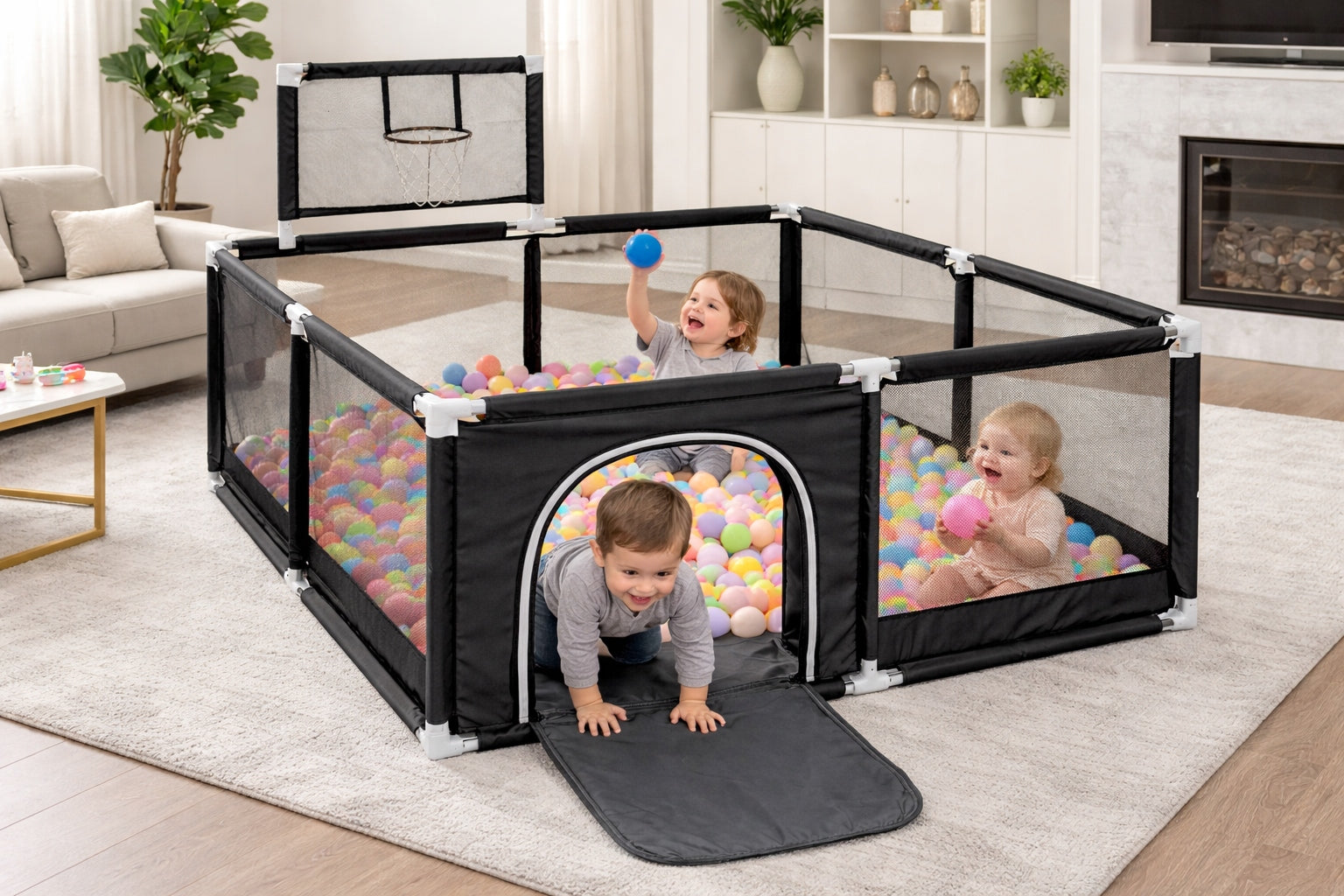 CHILDREN'S PLAYPEN FOLDED SQUARE TOYS HOME SET BASKET + BALLS 130x130CM Brand no brand