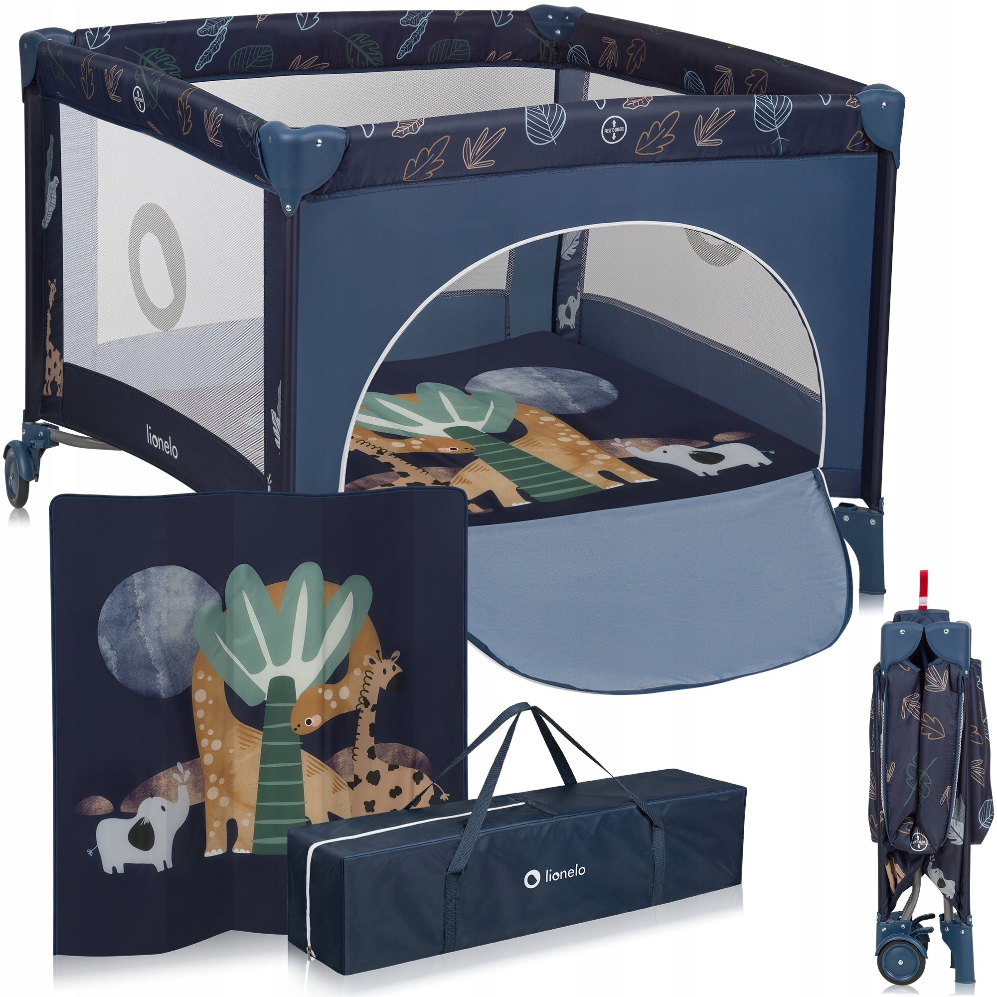 CHILDREN'S PLAYPEN ON WHEELS WITH MATTRESS AND BAG FOLDING Lionelo Bonnie