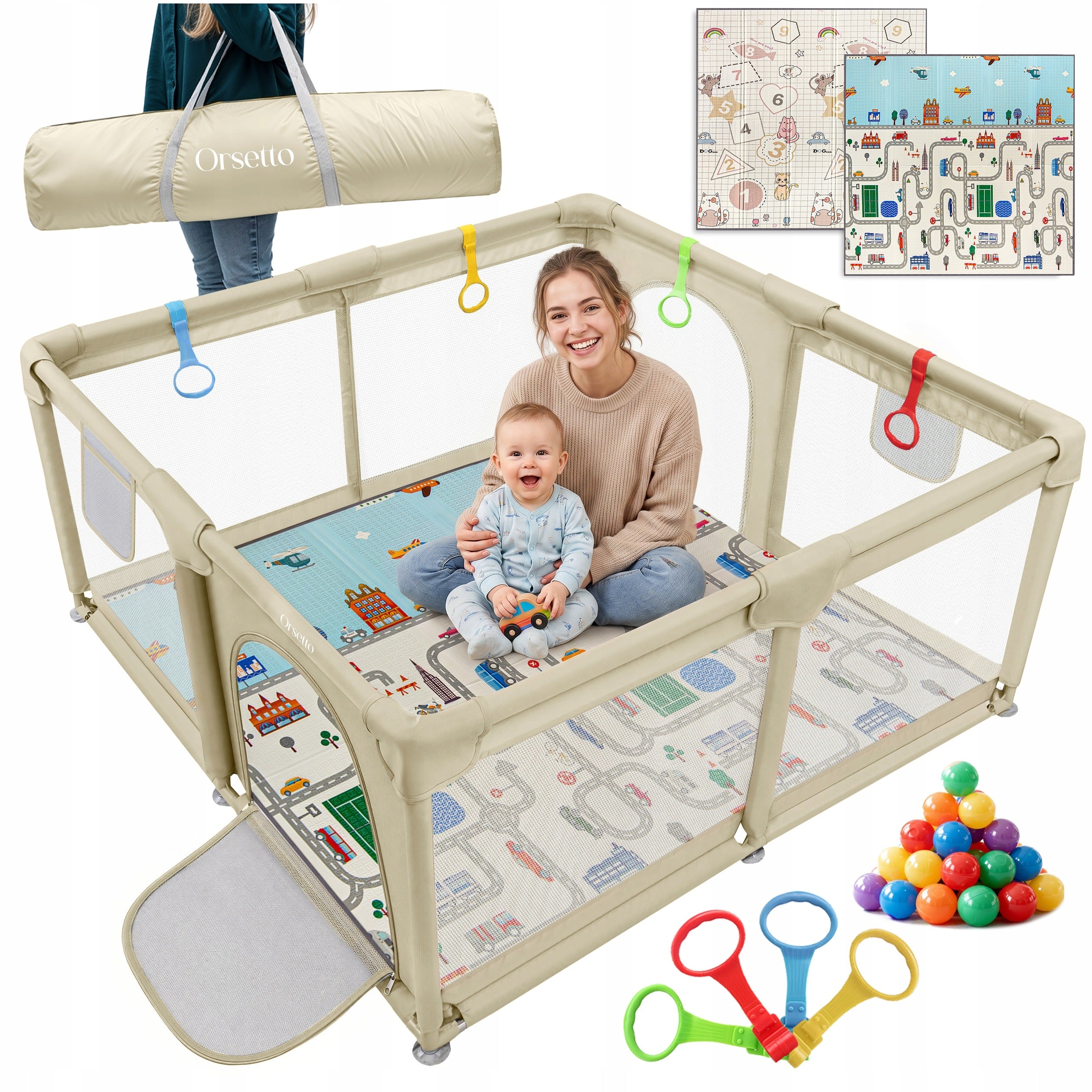 CHILDREN'S PLAYPEN WITH FOAM MAT 140x140 cm SQUARE TOYS DRY POOL ORSETTO
