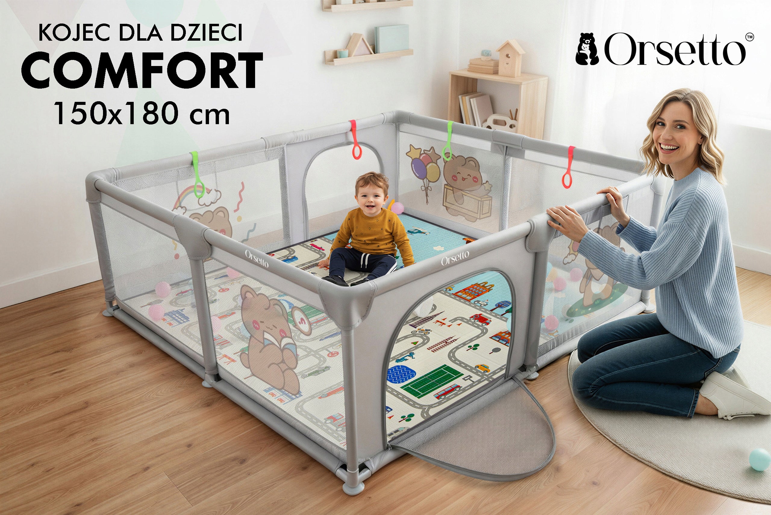 CHILDREN'S PLAYPEN WITH FOAM MAT 150x180 cm DRY POOL + HANDLES AND 50 BALLS Manufacturer code 5905226111835