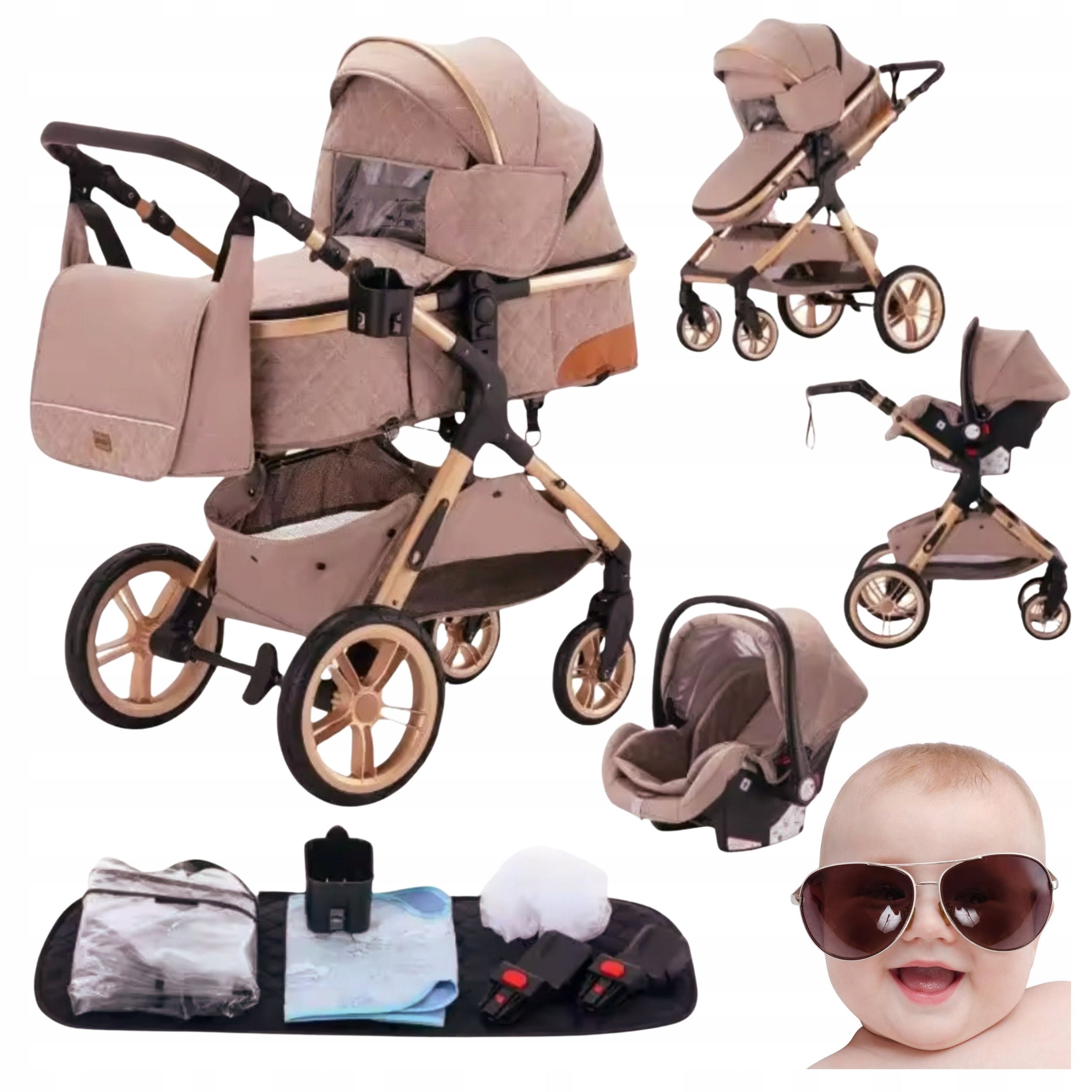 CHILDREN'S STROLLER 3in1 FOLDING WITH CAR SEAT YAZOCO