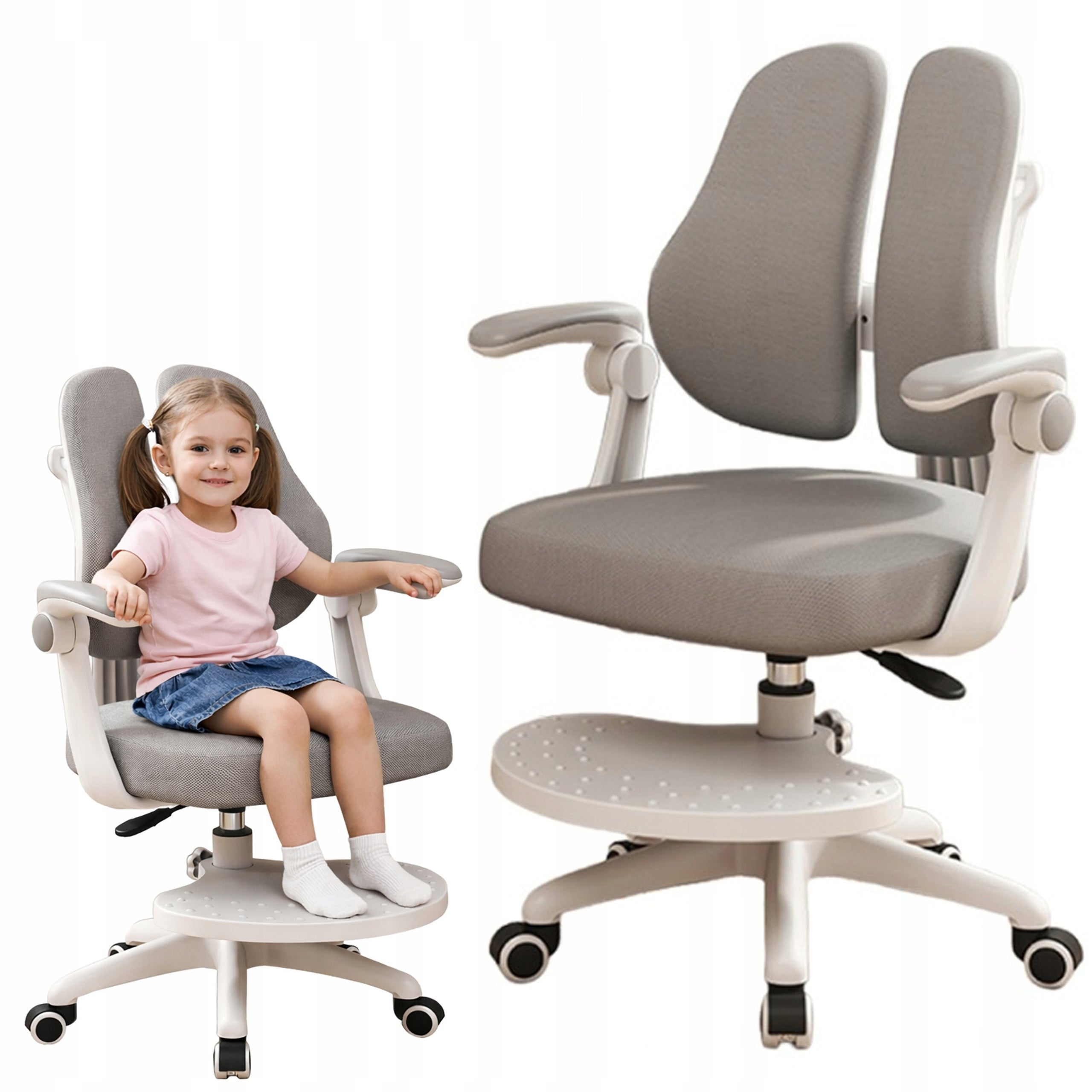 CHILDREN'S SWIVEL DESK CHAIR FOR LEARNING WITH FOOTREST GREY