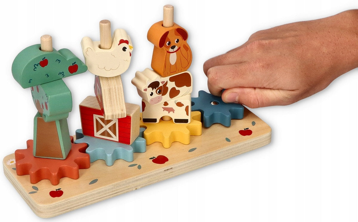 CHILDREN'S TOYS 12M+ WOODEN PUZZLE GEARS FARM ON STAKES Brand Adam Toys