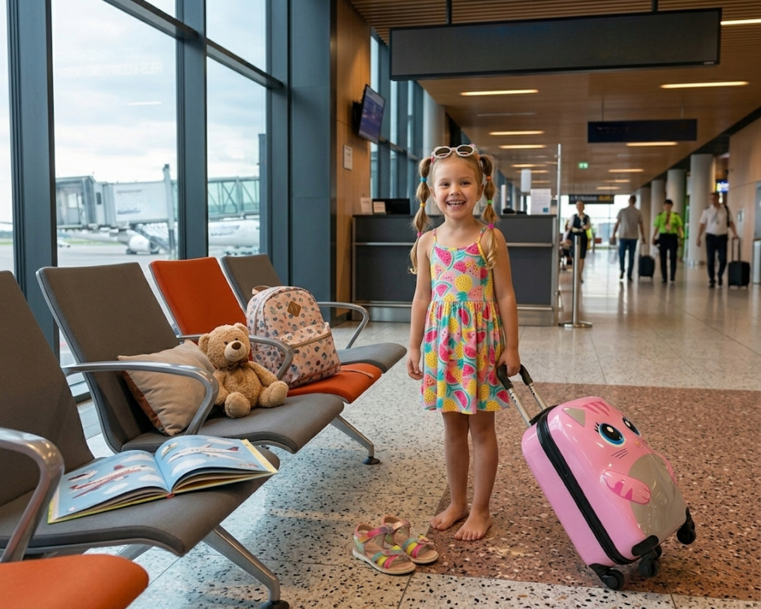 CHILDREN'S TRAVEL CABIN SUITCASE FOR CHILDREN ON WHEELS CAT PINK Height 46 cm