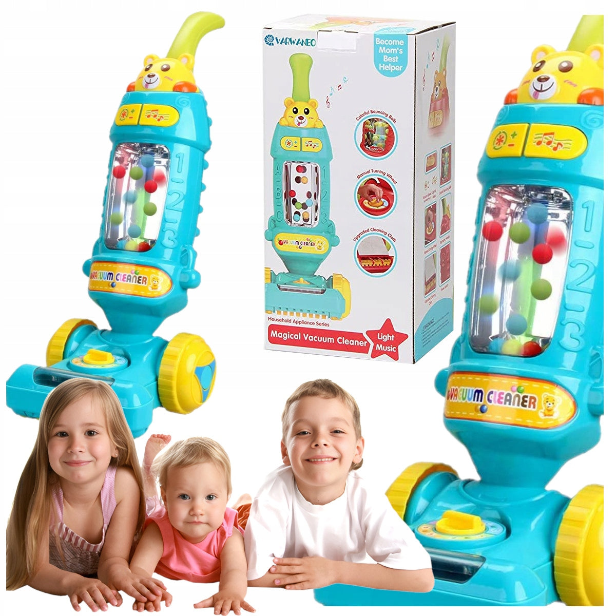 CHILDREN'S VACUUM CLEANER VERTICAL INTERACTIVE Spin Balls SOUNDS Light