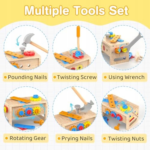 CHILDREN'S WORKBENCH WOODEN TOOL SET MONTESSORI 42 PCS. Kid's age 0+