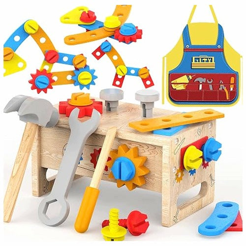 CHILDREN'S WORKBENCH WOODEN TOOL SET MONTESSORI 42 PCS.
