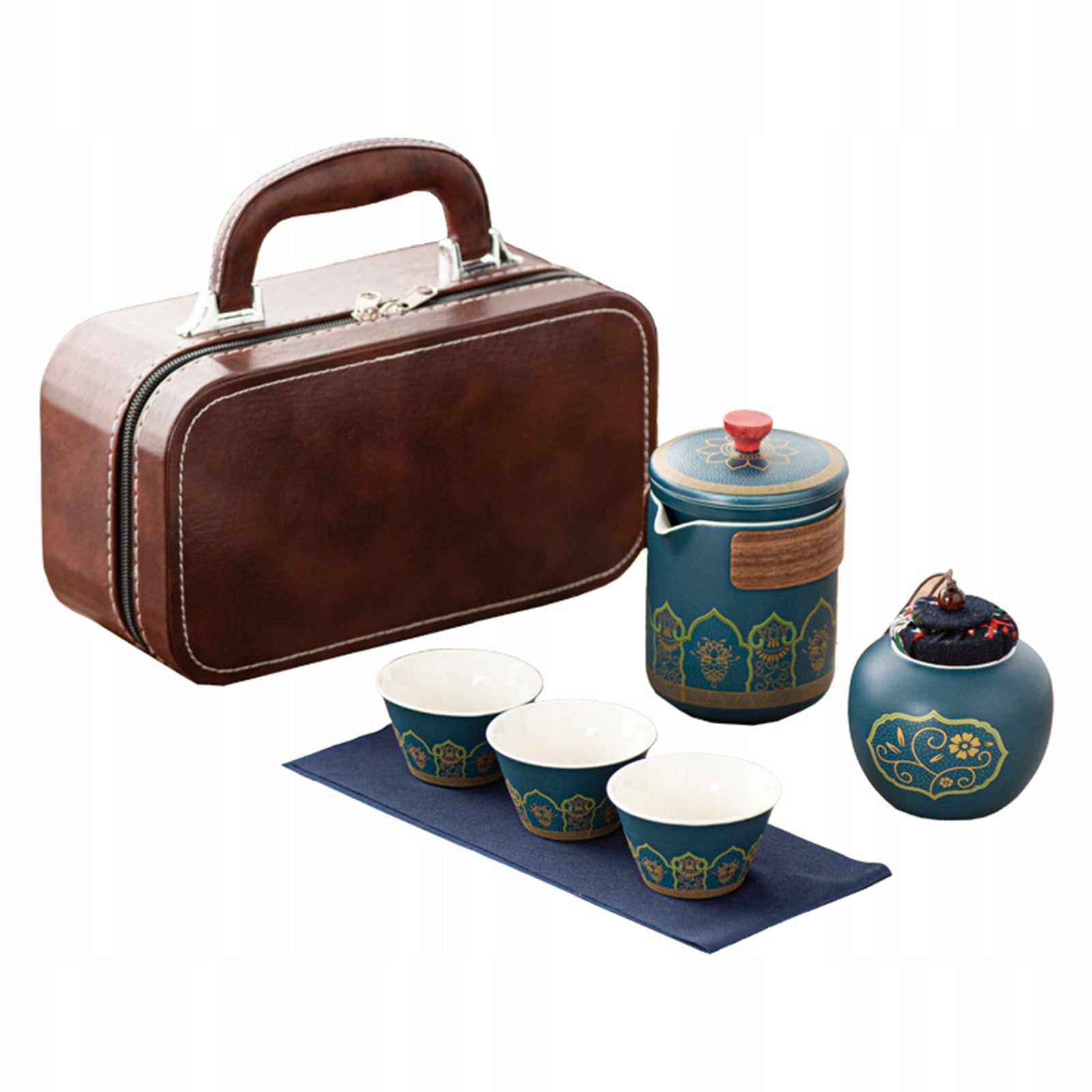 CHINESE CERAMIC KUNG FU TEA SET WITH CUPS, IN BAG/CASE Packaging status original