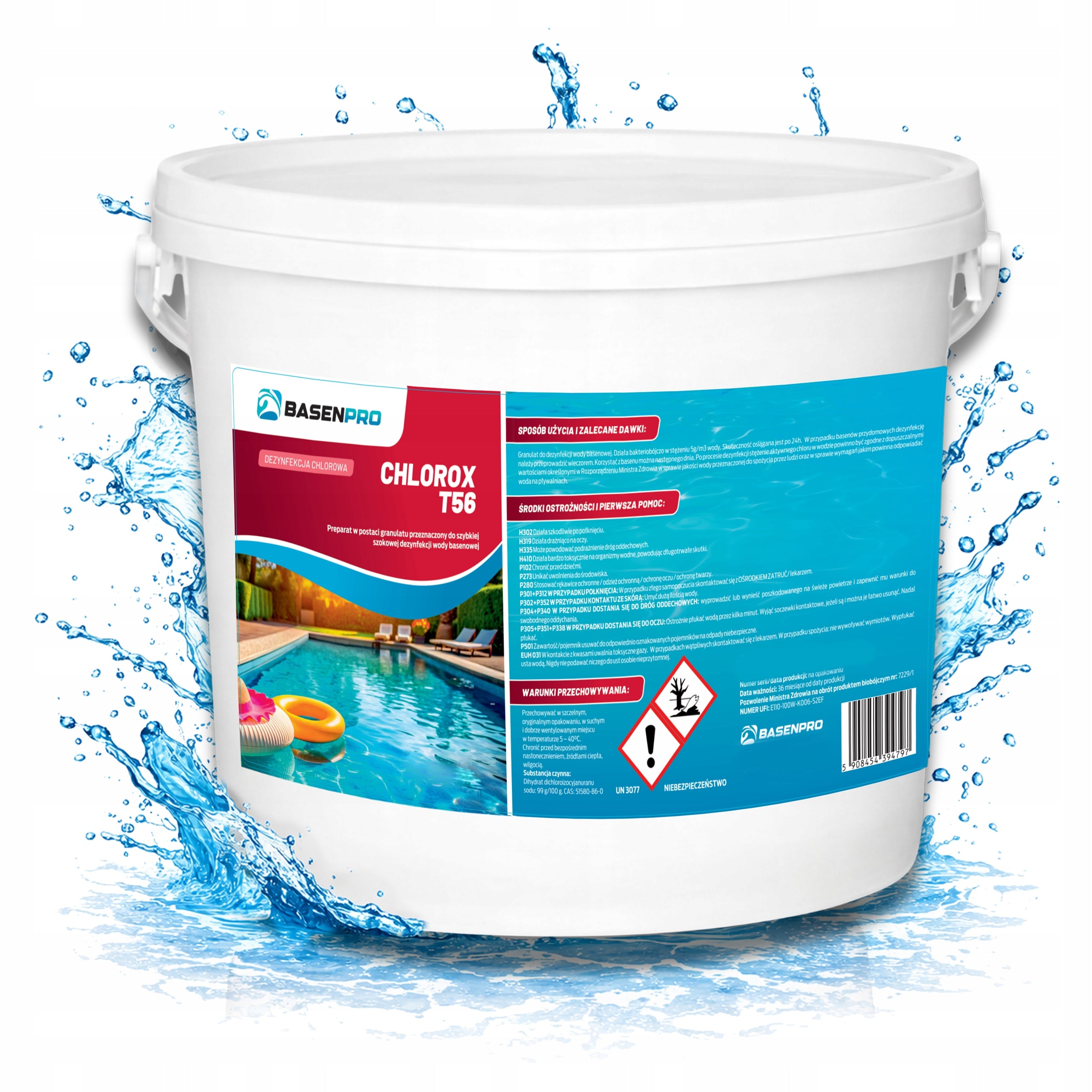 CHLORINE POOL SHOCK GRANULES POOL CHEMISTRY POOL DISPENSION 5KG Manufacturer code BASENPRO T56 chlor szok DEZYNFEKCJA 5kg