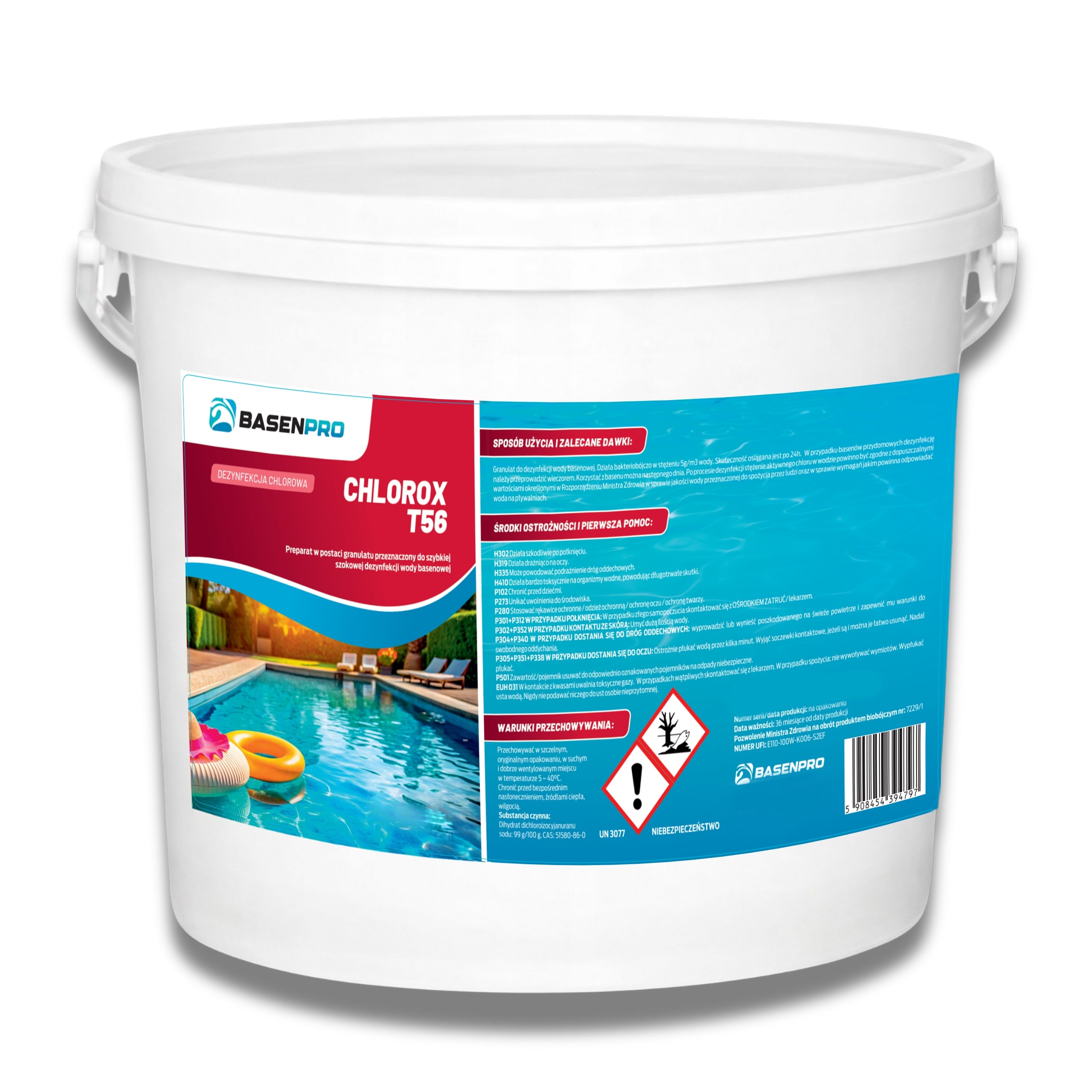 CHLORINE POOL SHOCK GRANULES POOL CHEMISTRY POOL DISPENSION 5KG Product weight with unit packaging 5.2 kg