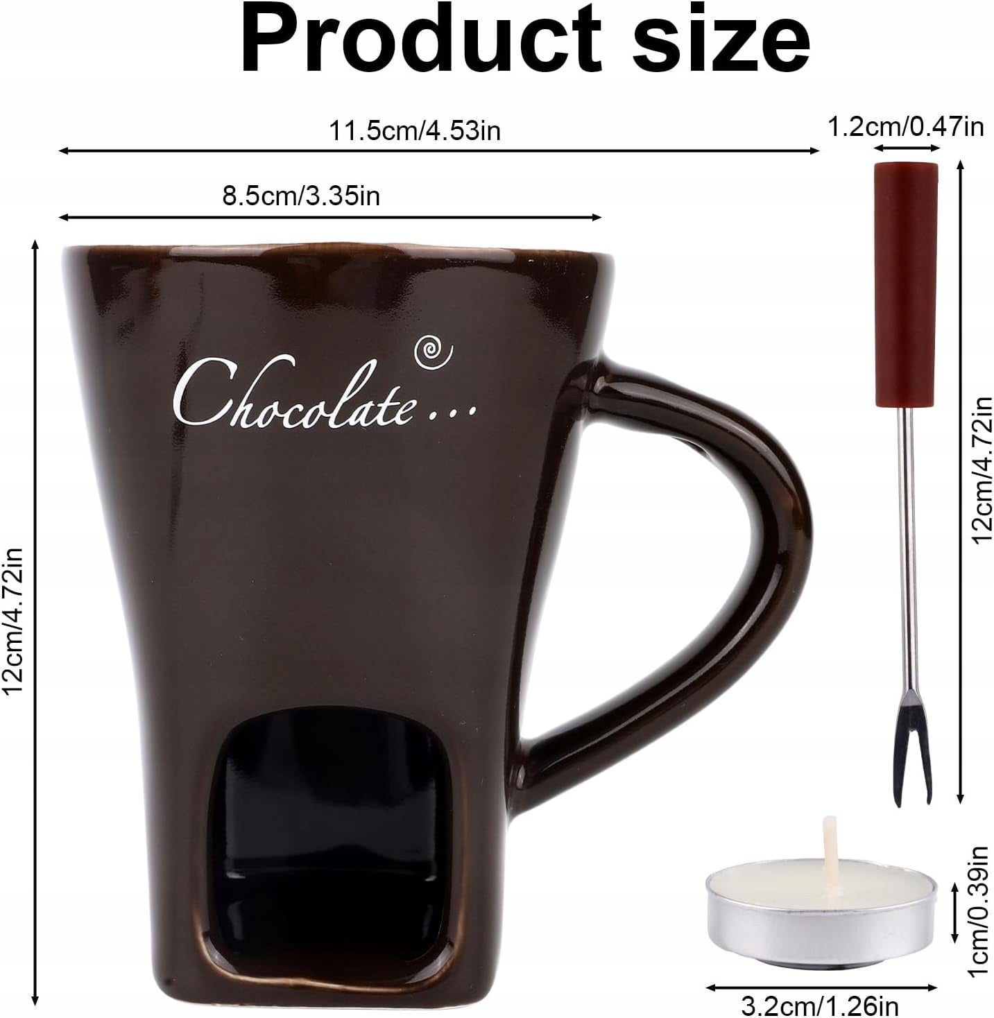 CHOCOLATE FONDUE MUG WITH CERAMIC FORK DARK BROWN Brand Prezent