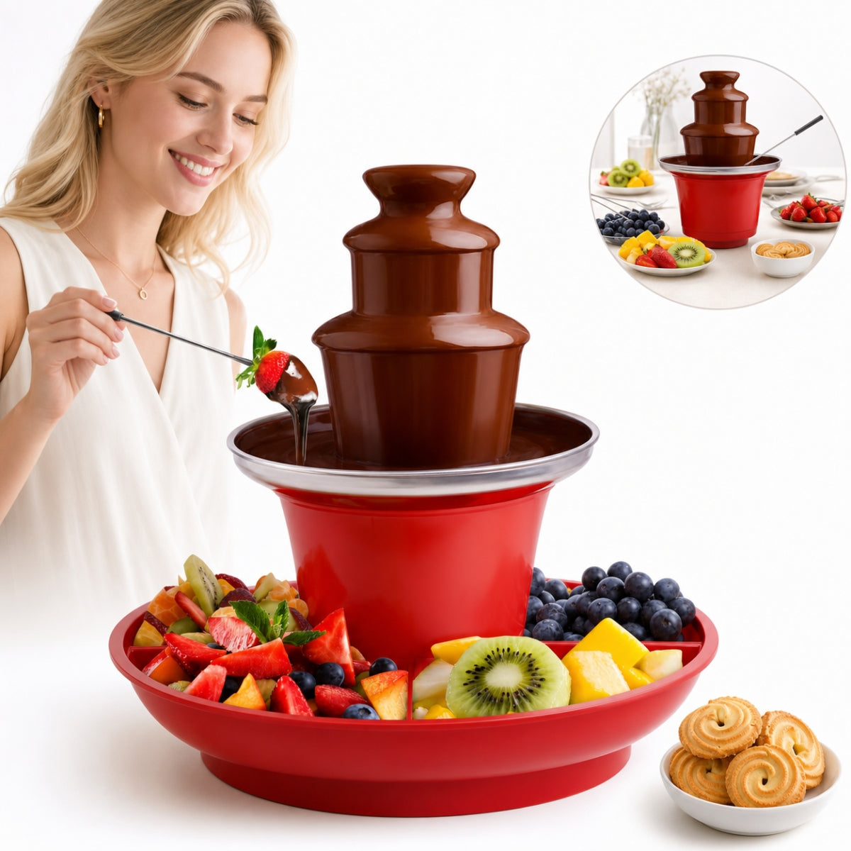 CHOCOLATE FOUNTAIN FONDUE CHOCOLATE HOME SET 30IN 3 LEVELS.