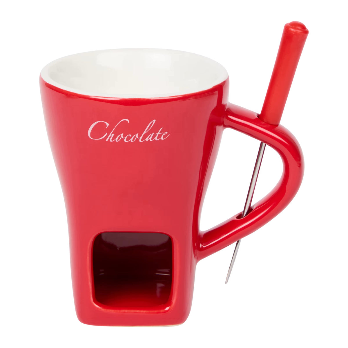 CHOCOLATE MELTING CUP FOUNDE CHOCOLATE SET RED CERAMICS Manufacturer code czerwony kubek do founde z widelcem zestaw