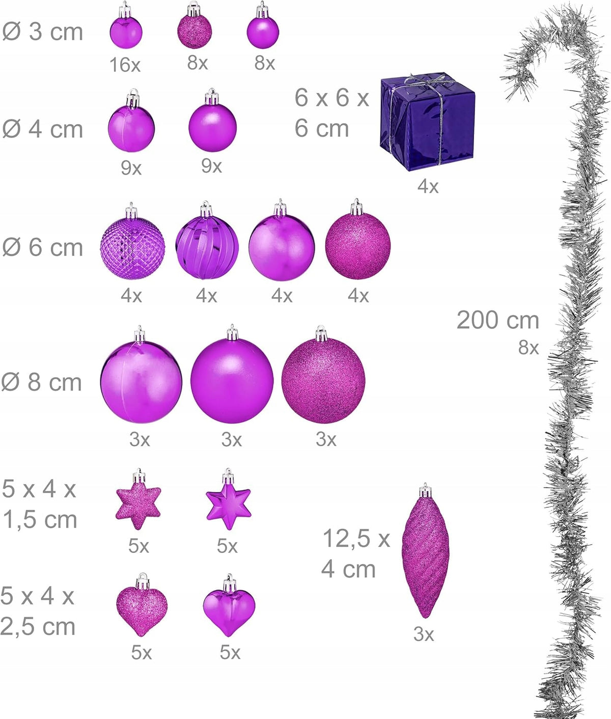 CHRISTMAS BALLS 110 PCS PURPLE RELAXDAYS Packaging status original