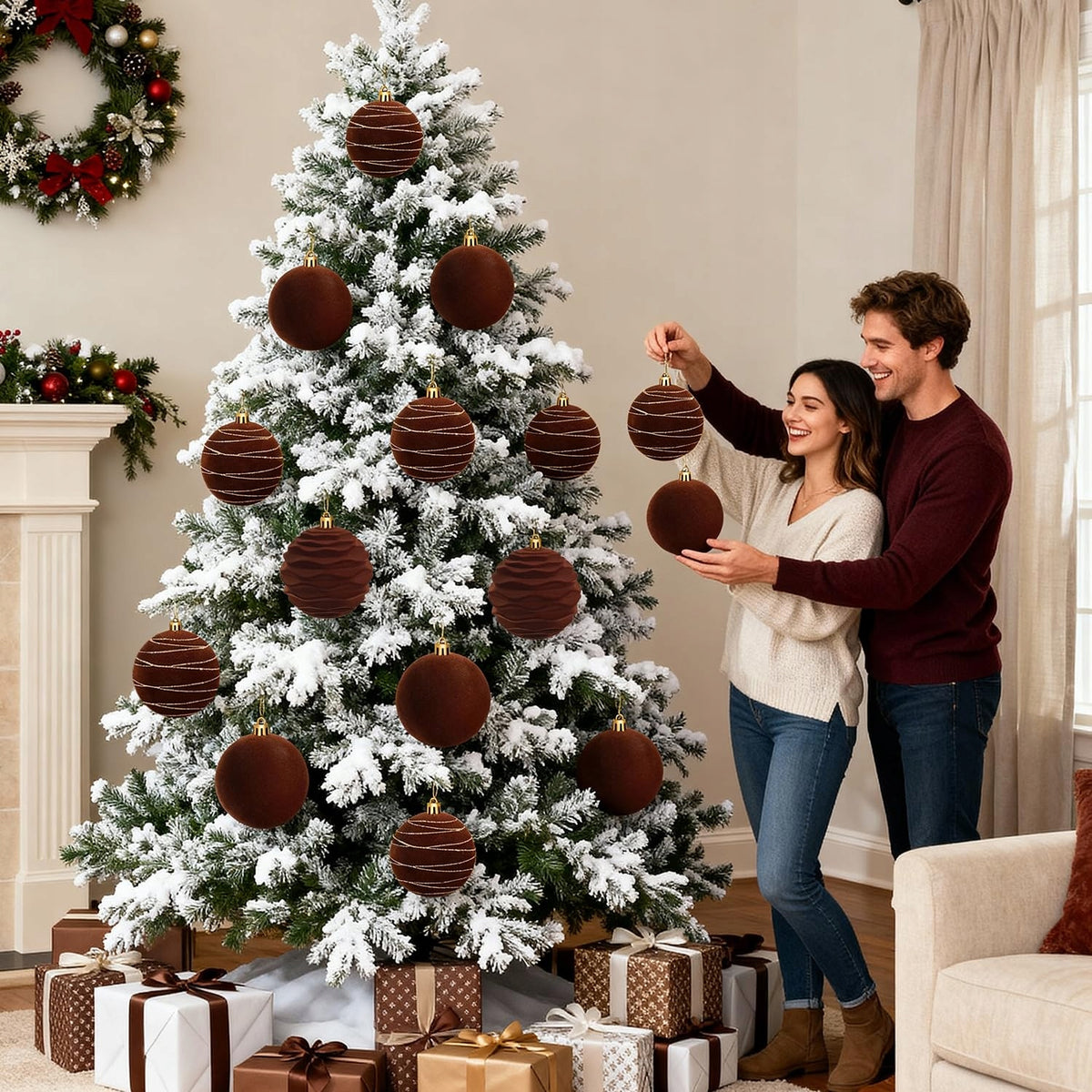 CHRISTMAS BALLS BROWN VELOUR 10 CM 6 PCS PREMIUM CHRISTMAS DECORATIONS Brand no brand