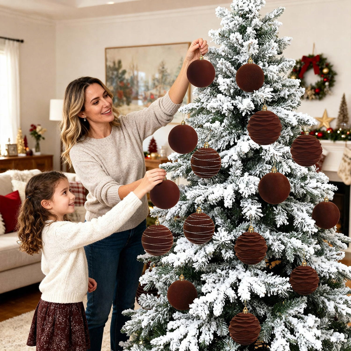 CHRISTMAS BALLS BROWN VELOUR 10 CM 6 PCS PREMIUM CHRISTMAS DECORATIONS Packaging status original