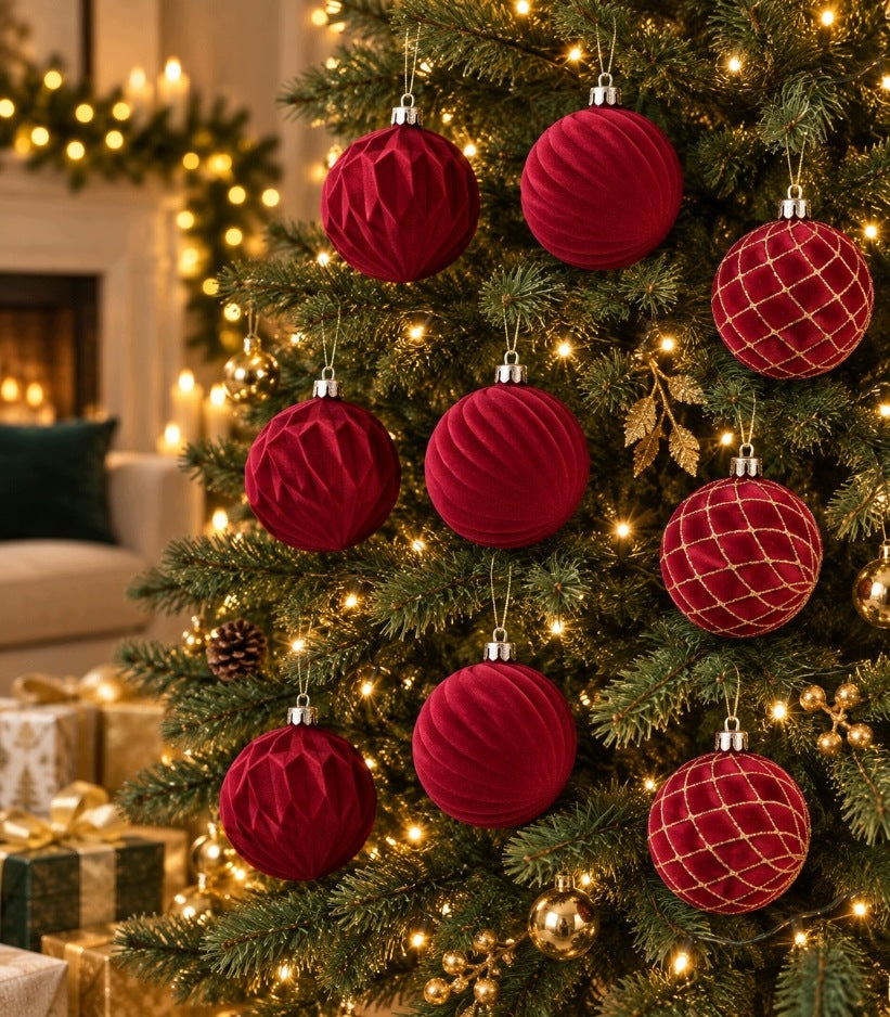 CHRISTMAS BALLS BURGUNDY GOLD 8 CM 9 PCS CHRISTMAS SET Brand INA