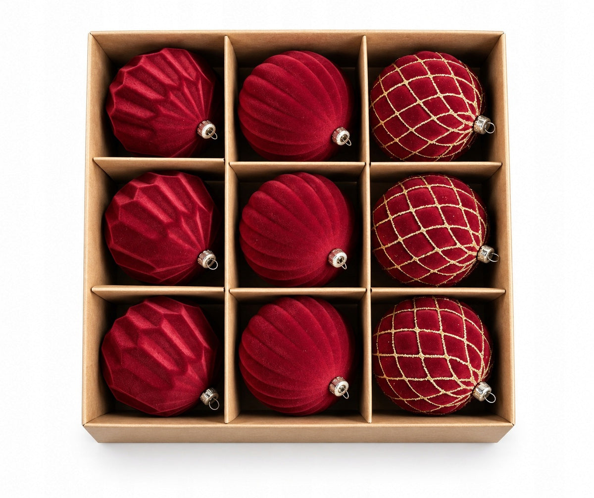CHRISTMAS BALLS BURGUNDY GOLD 8 CM 9 PCS CHRISTMAS SET