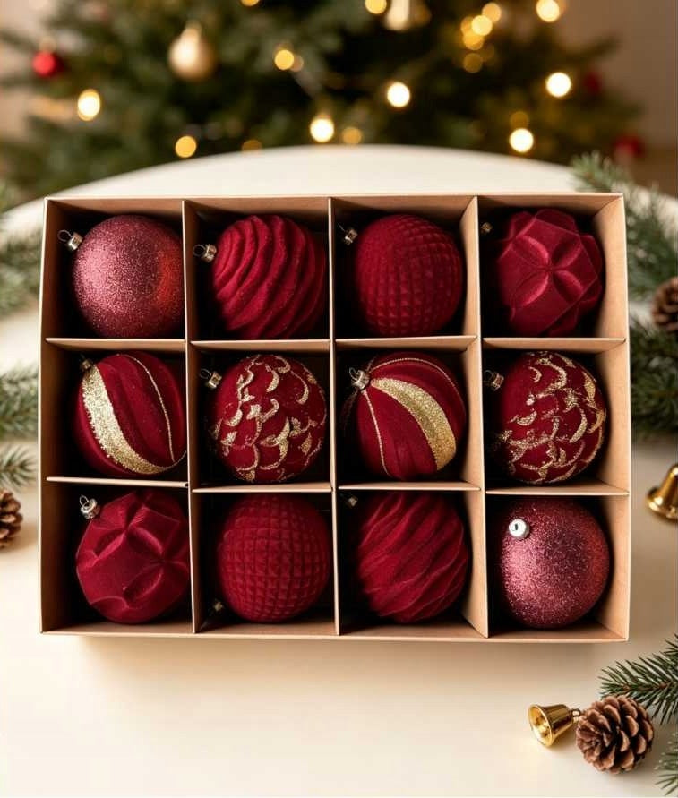 CHRISTMAS BALLS RED GOLD 6 CM 12 PCS CHRISTMAS SET Brand INA