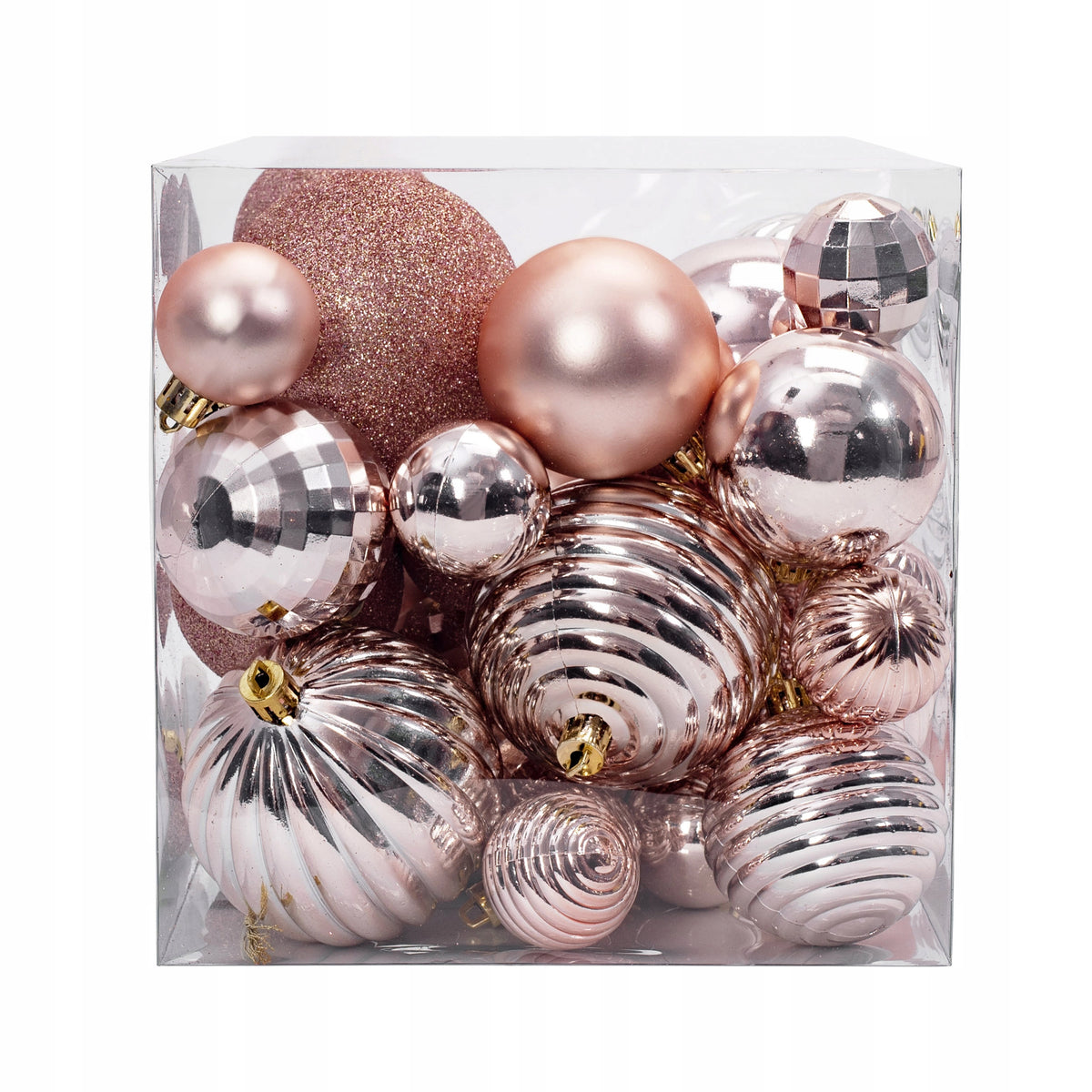 CHRISTMAS BALLS SET PINK GOLD DECORATIONS Longest dimension 8 cm