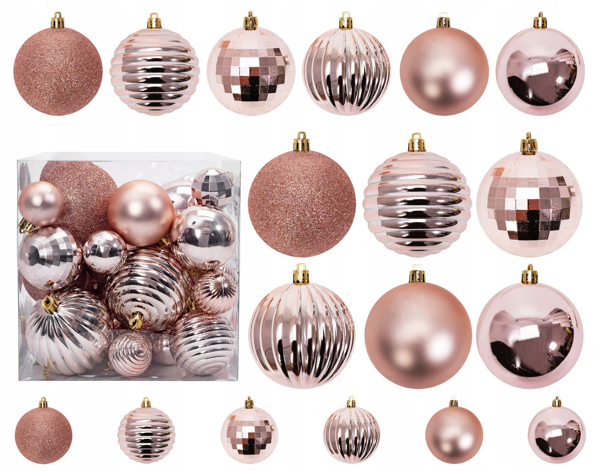 CHRISTMAS BALLS SET PINK GOLD DECORATIONS