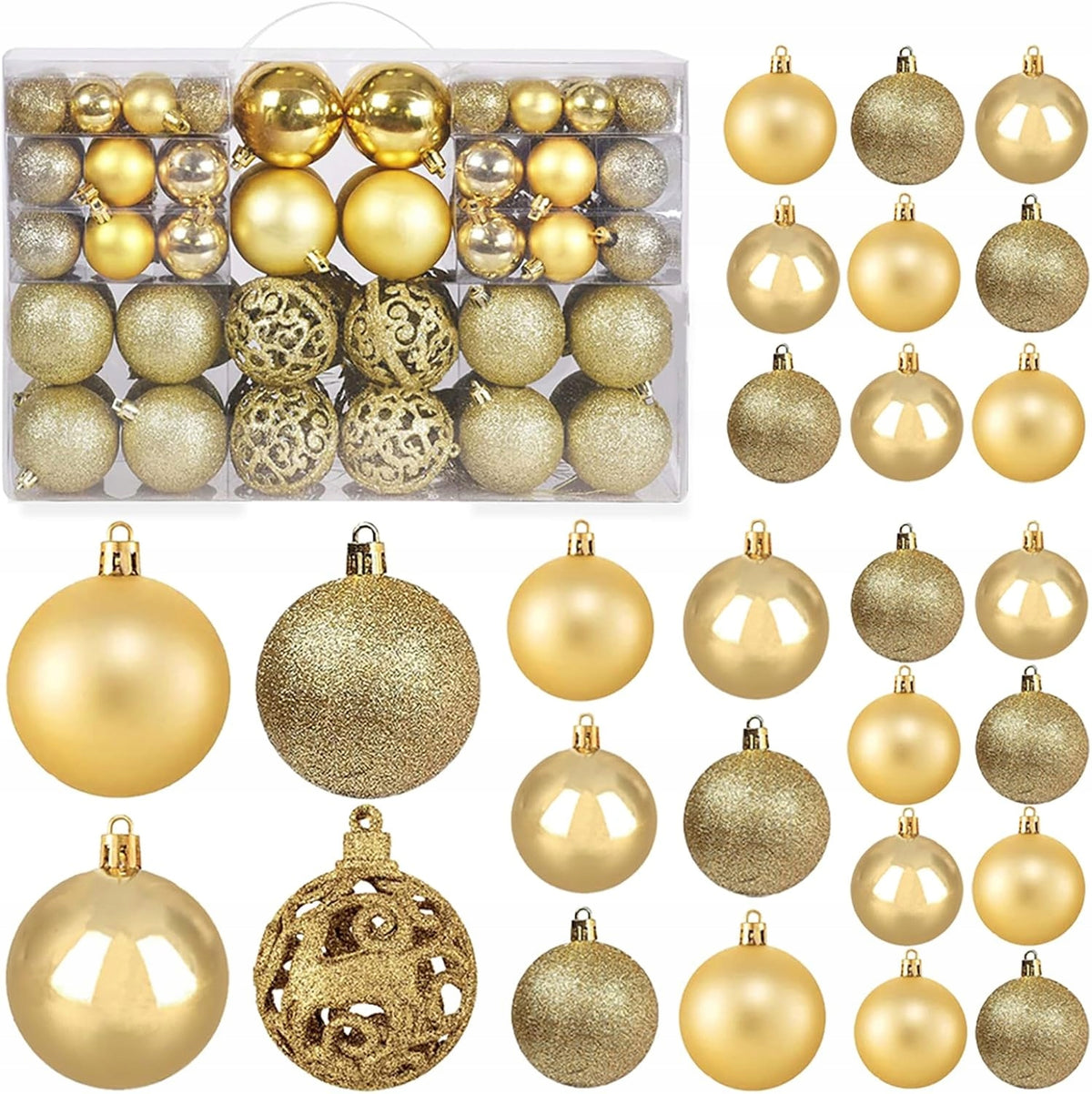 CHRISTMAS BALLS SET XXL 101 pcs GOLD PATTERNS Packaging status original