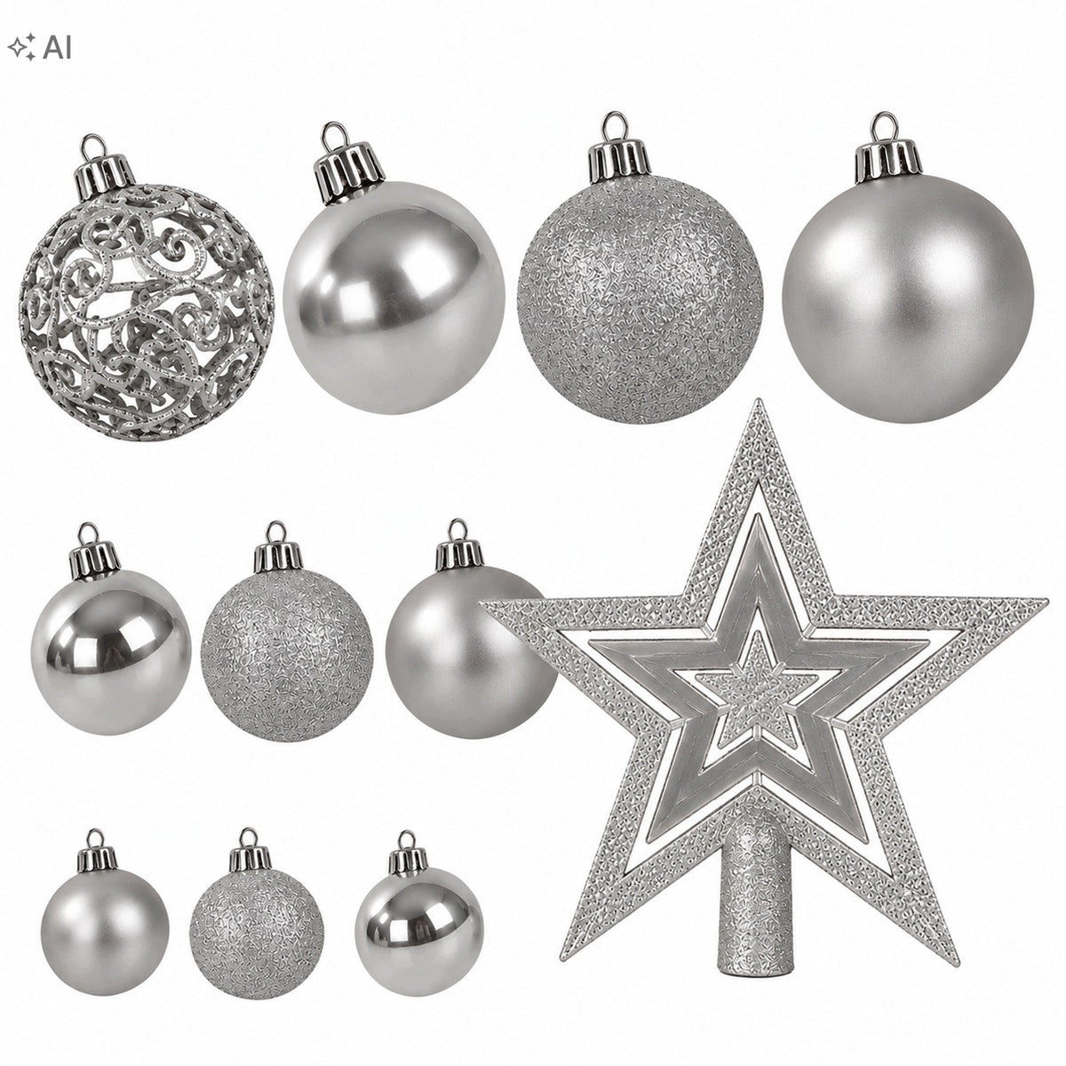 CHRISTMAS BALLS SILVER 100 PCS UNBREAKABLE SET XXL CHRISTMAS DECORATIONS Packaging status original