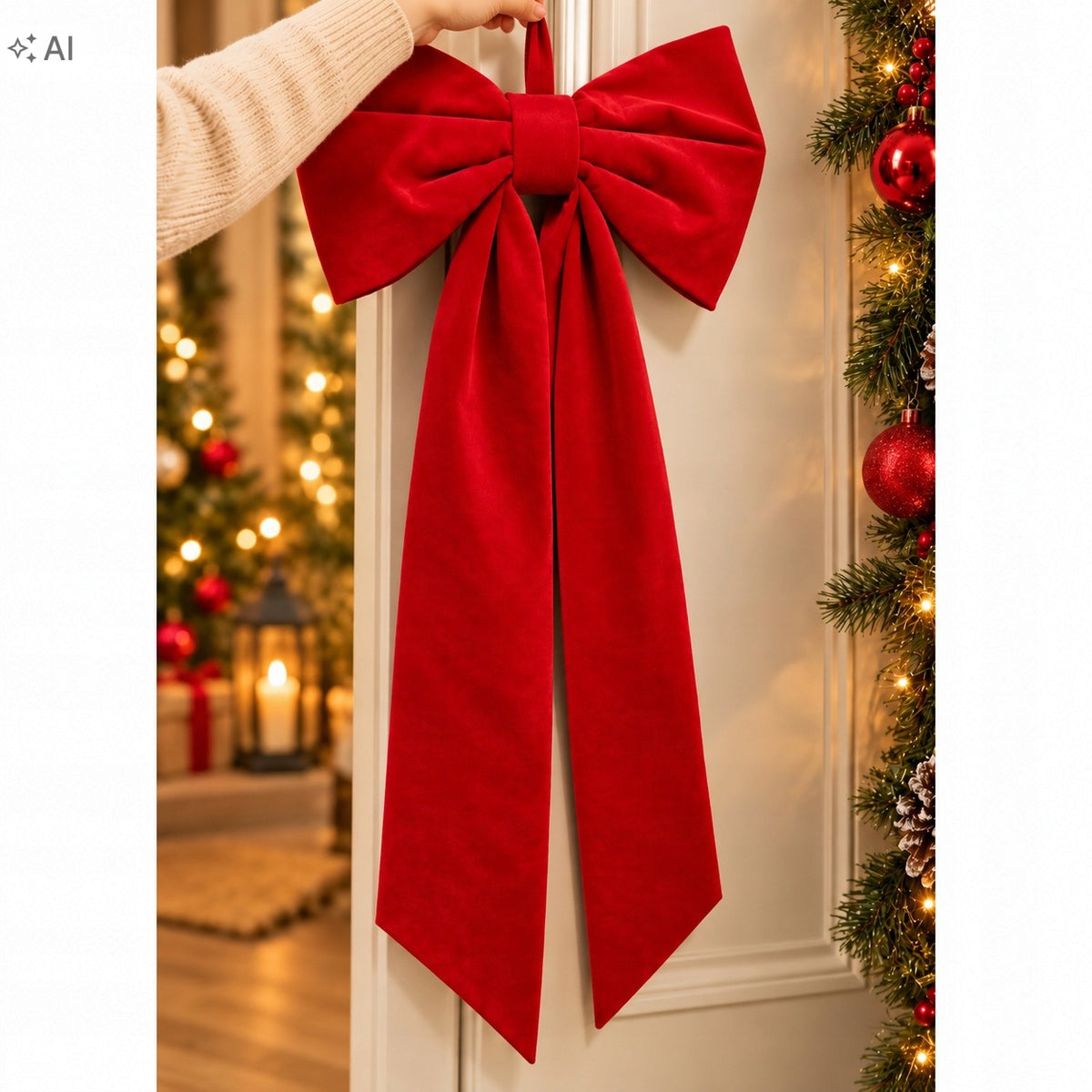 CHRISTMAS BOW Large XXL for door Christmas tree VELOUR 130 CM RED Packaging status original