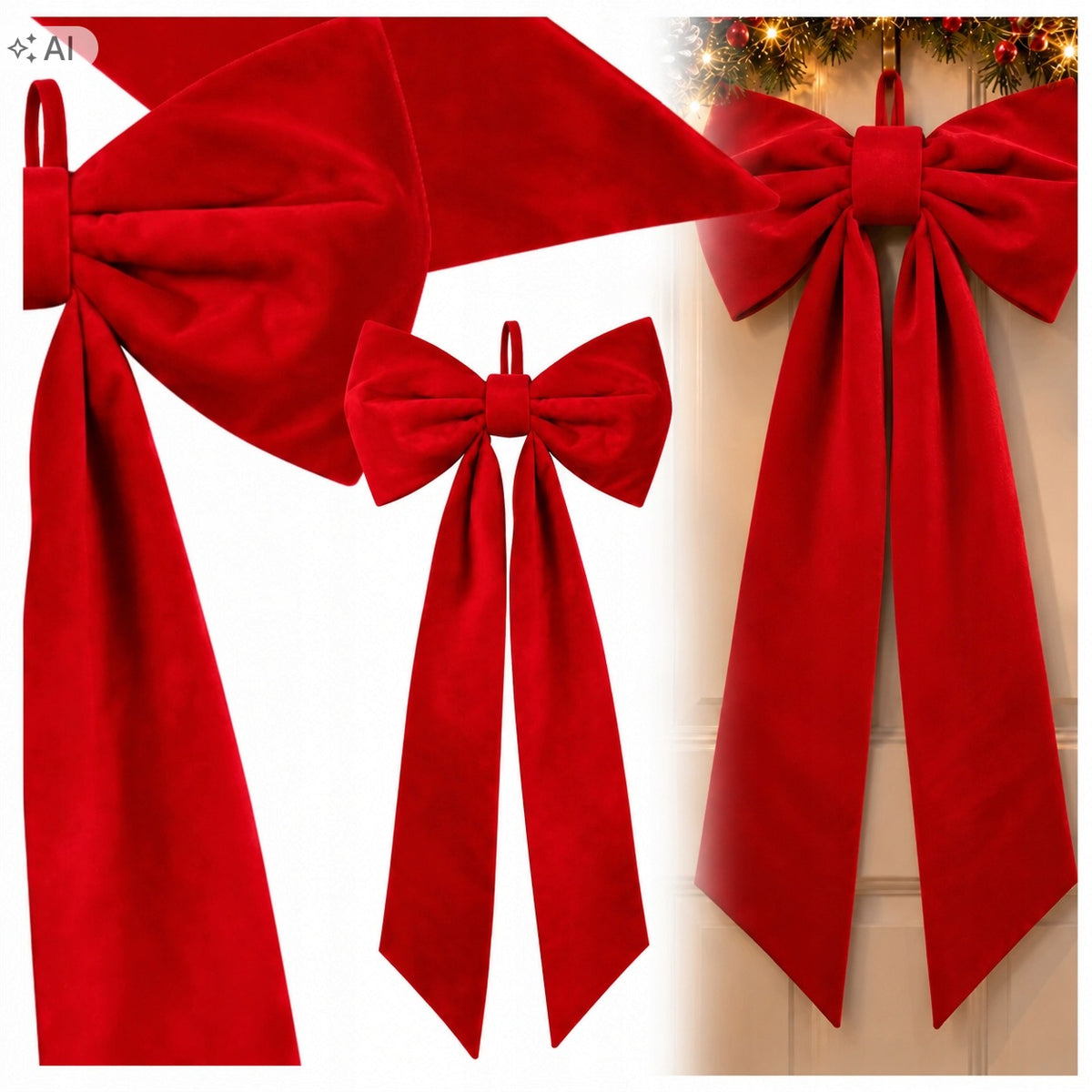 CHRISTMAS BOW Large XXL for door Christmas tree VELOUR 130 CM RED