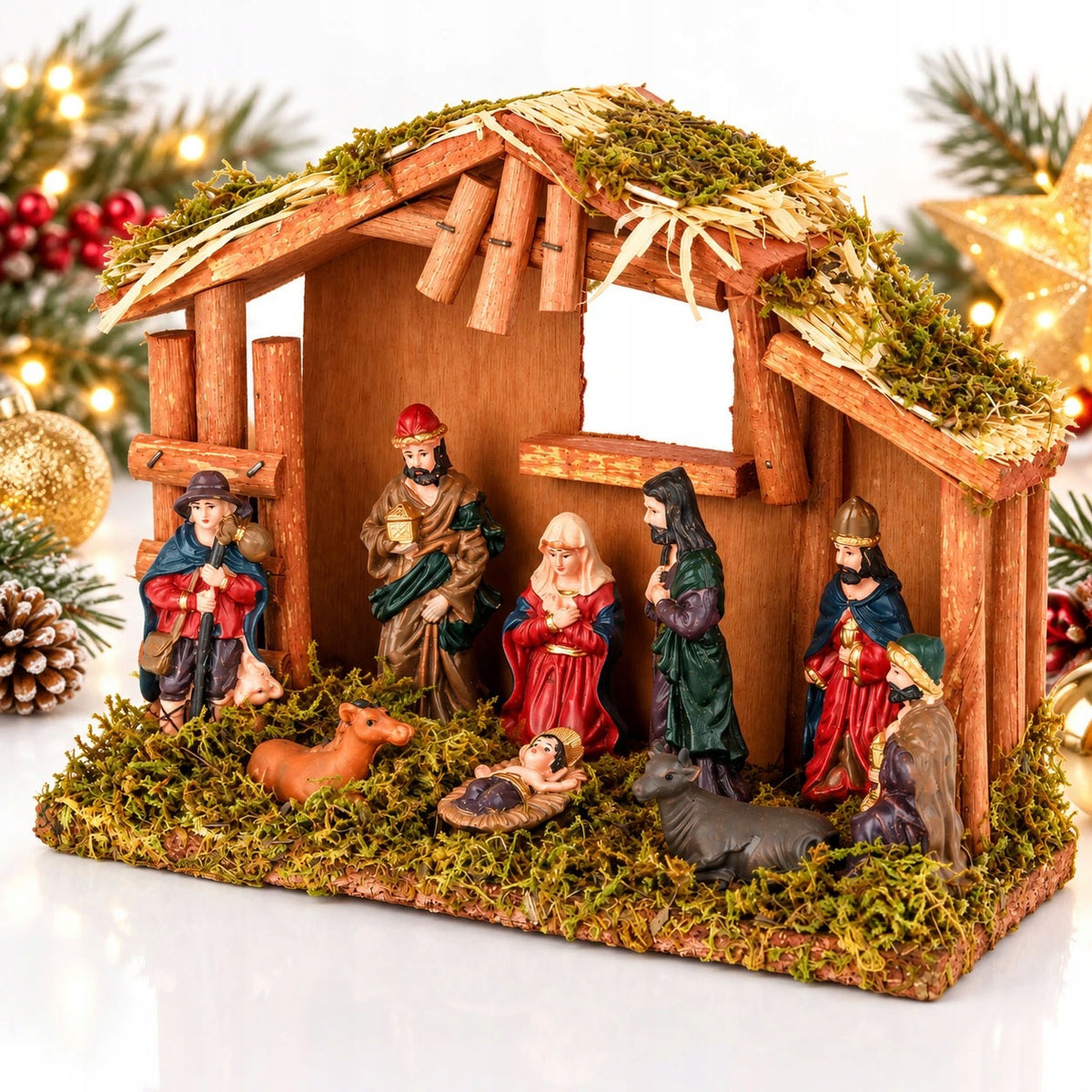 CHRISTMAS CRIB with figurines stable of Bethlehem under the Christmas tree 24 cm Packaging status original
