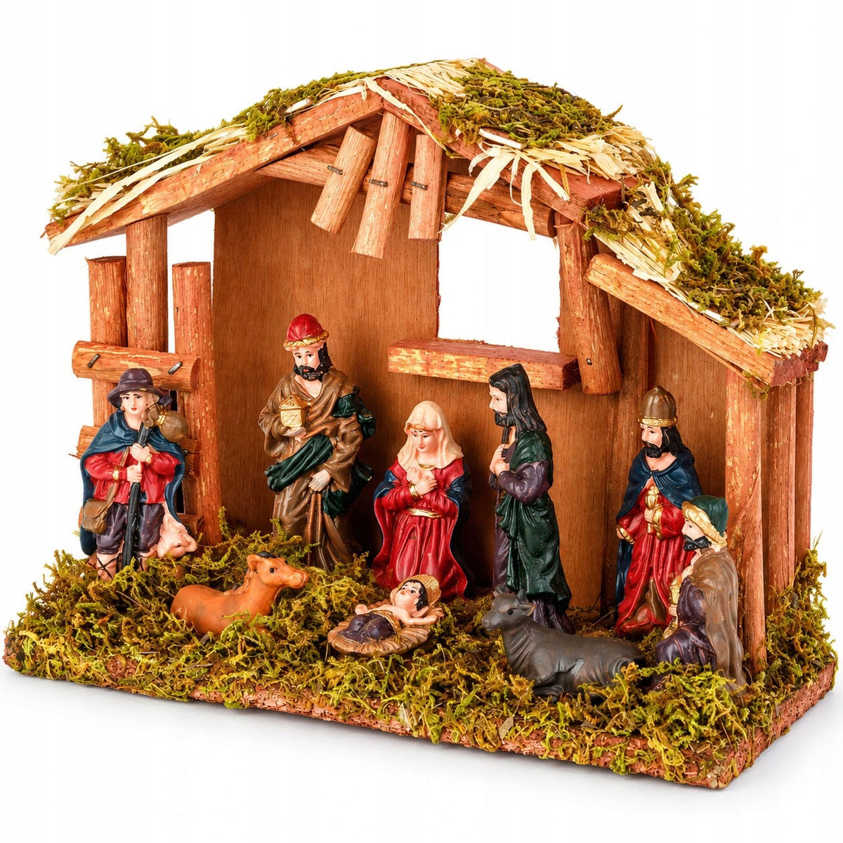 CHRISTMAS CRIB with figurines stable of Bethlehem under the Christmas tree 24 cm