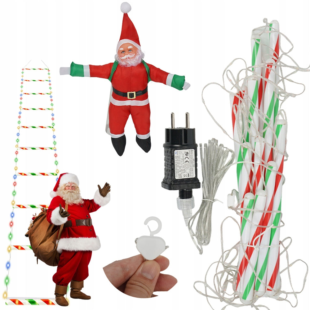 CHRISTMAS DECORATION LED SANTA CLAUS CLIMBING THE LADDER GLOWING 300cm