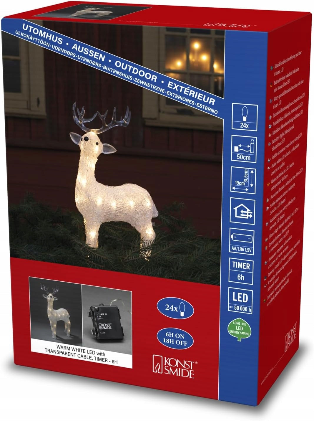 CHRISTMAS FIGURINE LED REINDEER OUTDOOR IP44 LIGHTS BATTERY OPERATED TIMER 6H Brand no brand