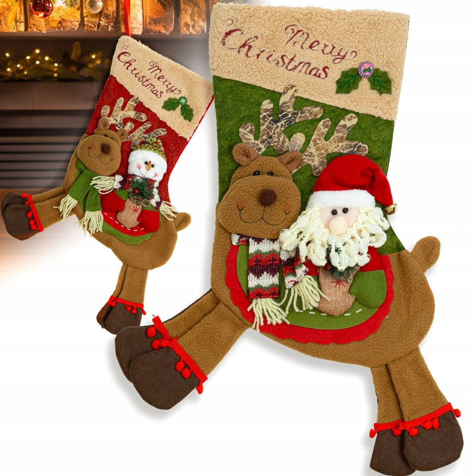 CHRISTMAS FIREPLACE SOCKS 2 PACK PREMIUM 3D LARGE GIFT SOCK