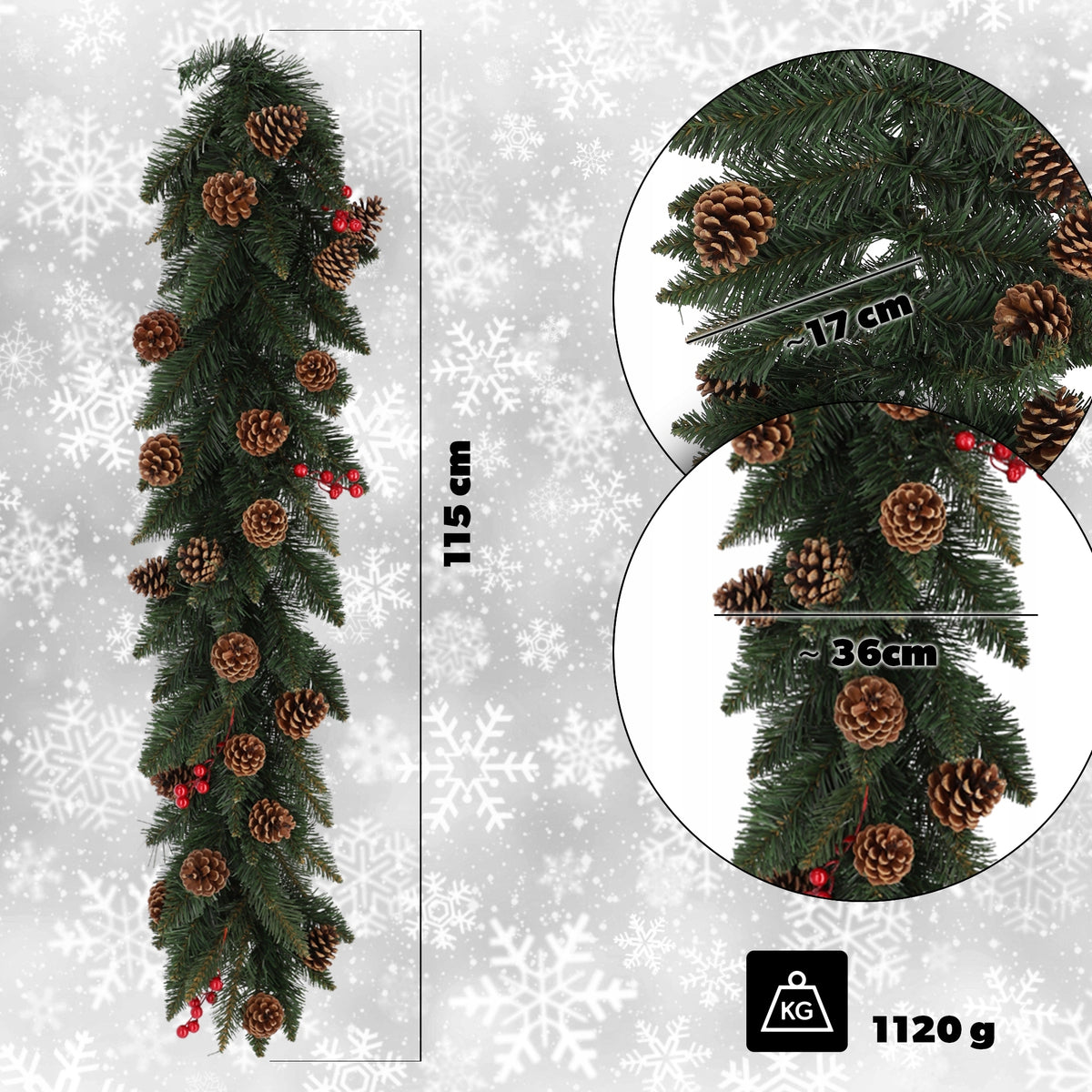 CHRISTMAS GARLAND CHRISTMAS TREE ARTIFICIAL DENSE CHAIN CONES PREMIUM 115 cm Manufacturer code K5567