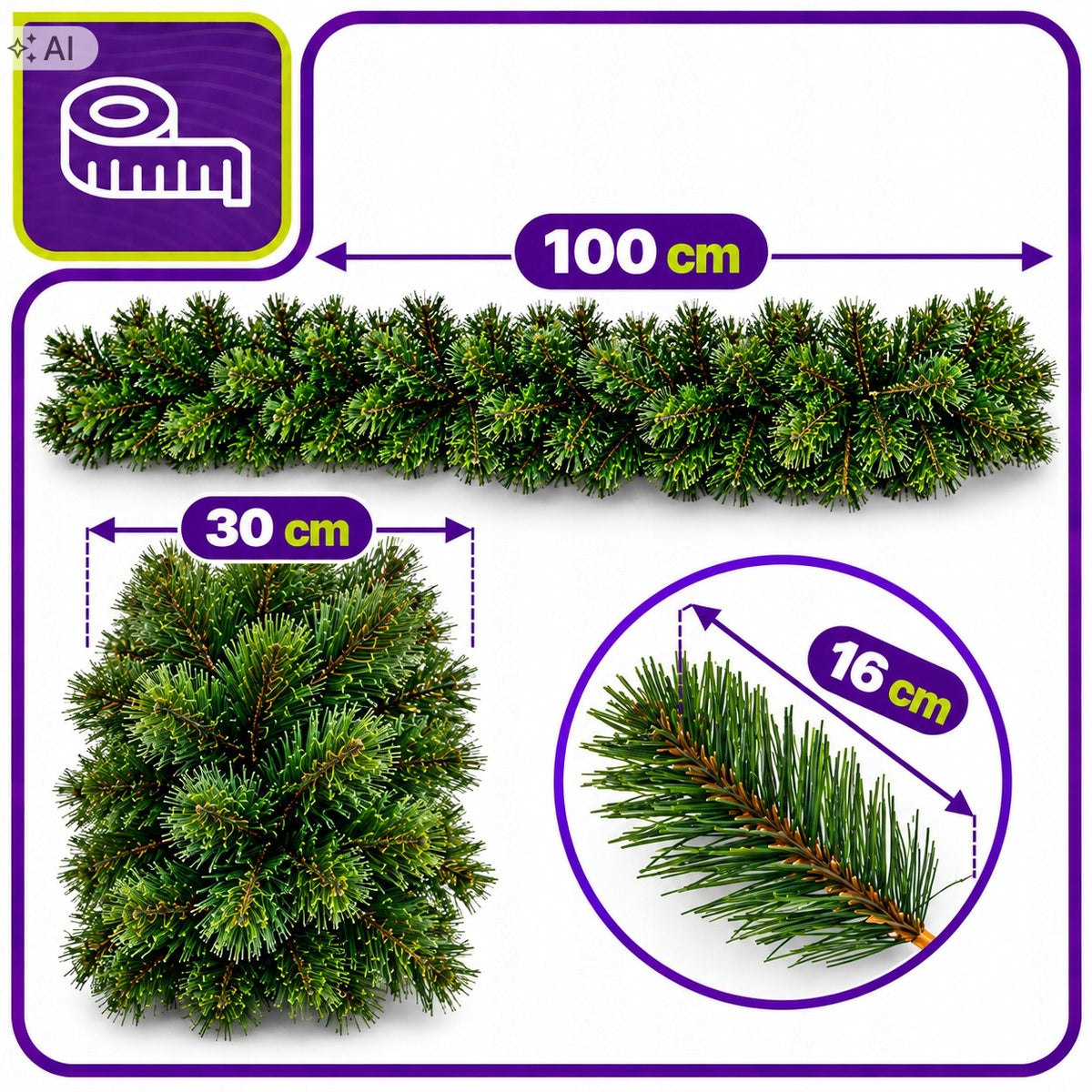 CHRISTMAS GARLAND CHRISTMAS TREE CHAIN CHRISTMAS GARLANDS OUTDOOR 100 CM Manufacturer code zielona choinka zewnętrzna wewnętrzna