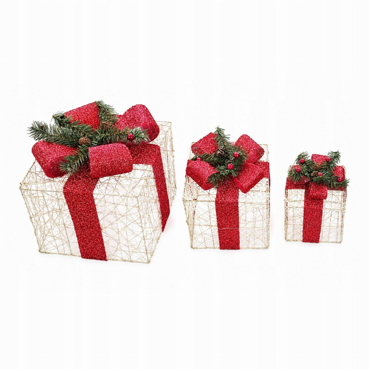 CHRISTMAS GIFTS LED SET OF 3 ILLUMINATED CHRISTMAS DECORATIONS Product height 25 cm