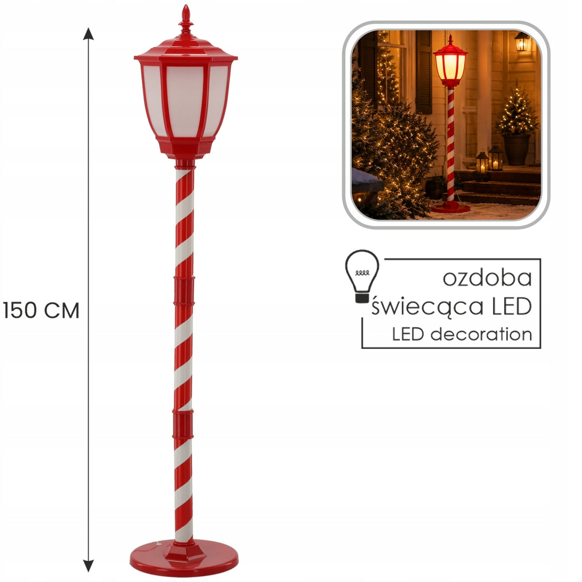 CHRISTMAS LANTERN 30 x 30 x 150 CM RED WARM WHITE LED *3868 Manufacturer code 5905629923868