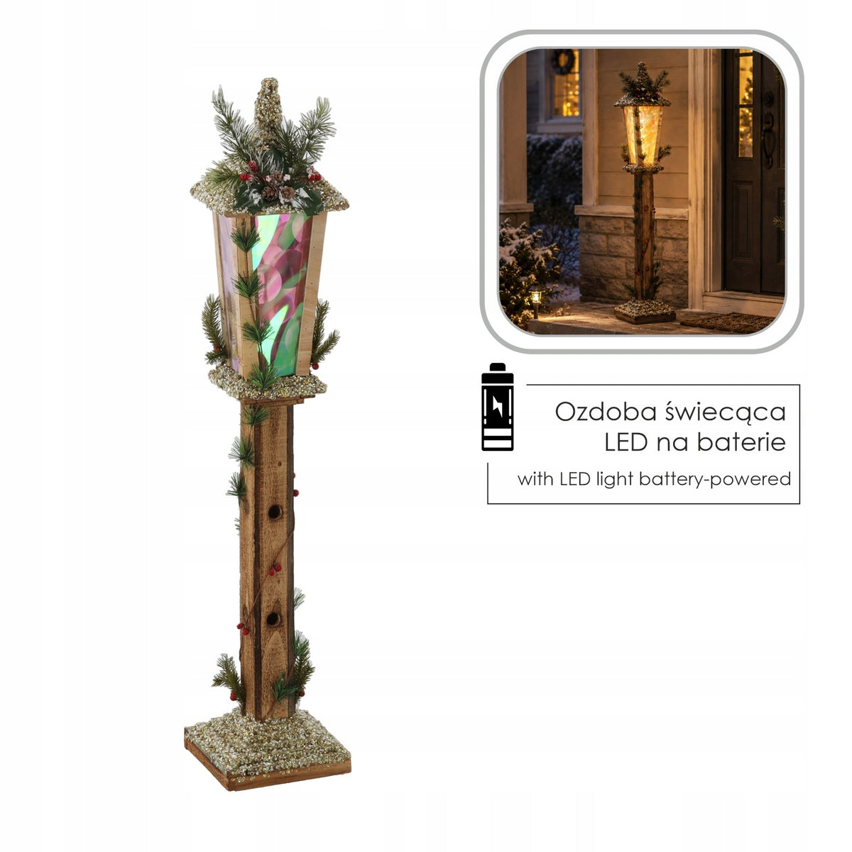 CHRISTMAS LANTERN WOODEN LED 100 CM BATTERY OPERATED CHRISTMAS ORNAMENT Brand no brand