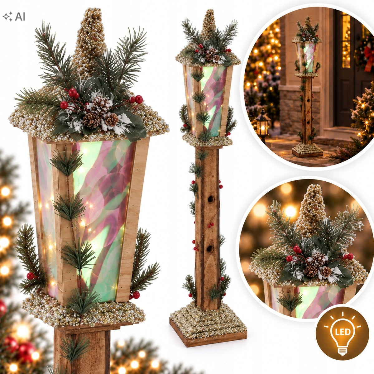CHRISTMAS LANTERN WOODEN LED 100 CM BATTERY OPERATED CHRISTMAS ORNAMENT