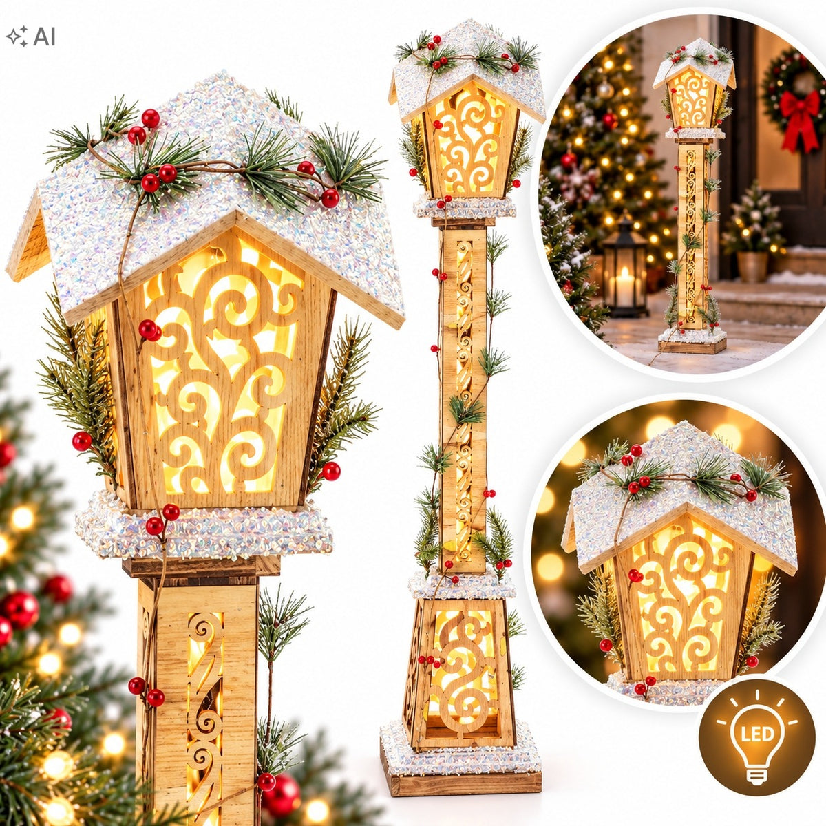 CHRISTMAS LANTERN WOODEN LED 100 CM LANTERN CHRISTMAS ORNAMENT
