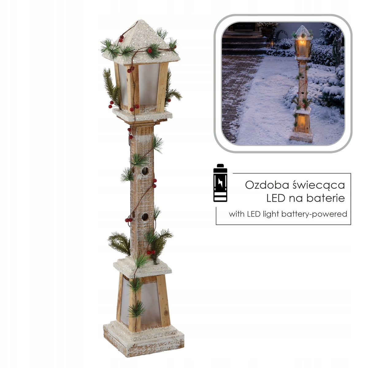 CHRISTMAS LANTERN WOODEN WHITE LED 85 CM CHRISTMAS LANTERN Brand Chomik Gdów