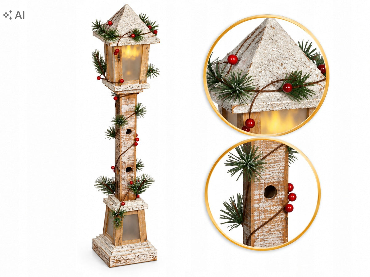 CHRISTMAS LANTERN WOODEN WHITE LED 85 CM CHRISTMAS LANTERN Manufacturer code DEL3318