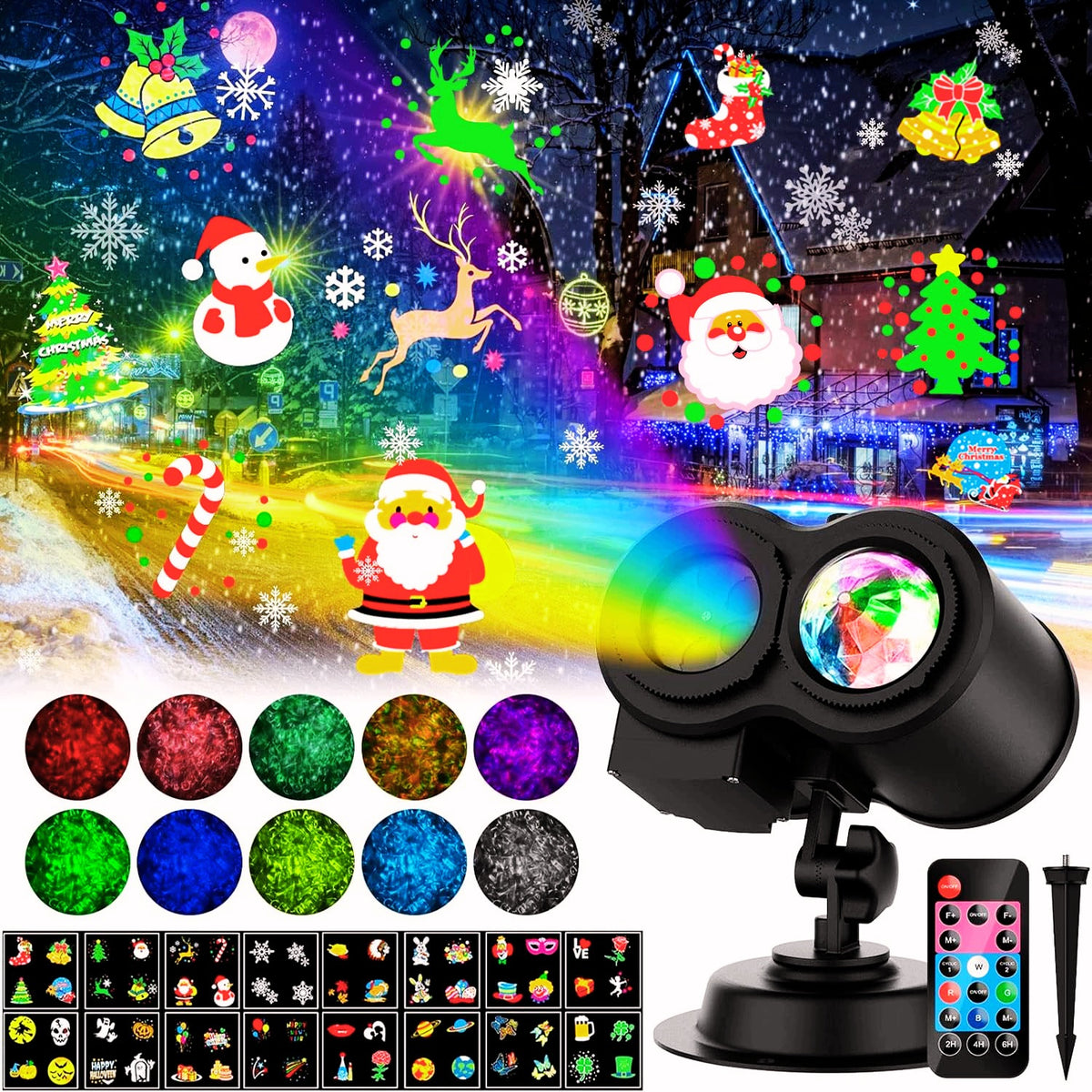 CHRISTMAS LED PROJECTOR 16 DESIGNS 10 COLORS WATER WAVE REMOTE CONTROL IP65 Packaging status original